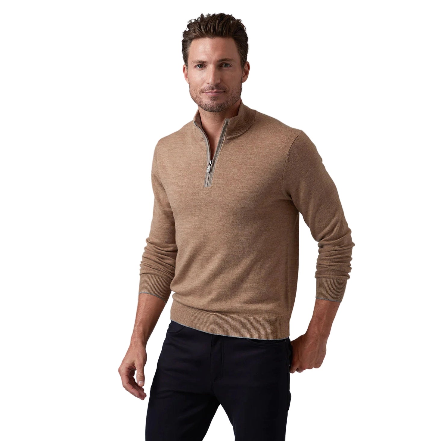 Raffi Palmer Quarter Zip Mock Neck Merino Wool Sweater
