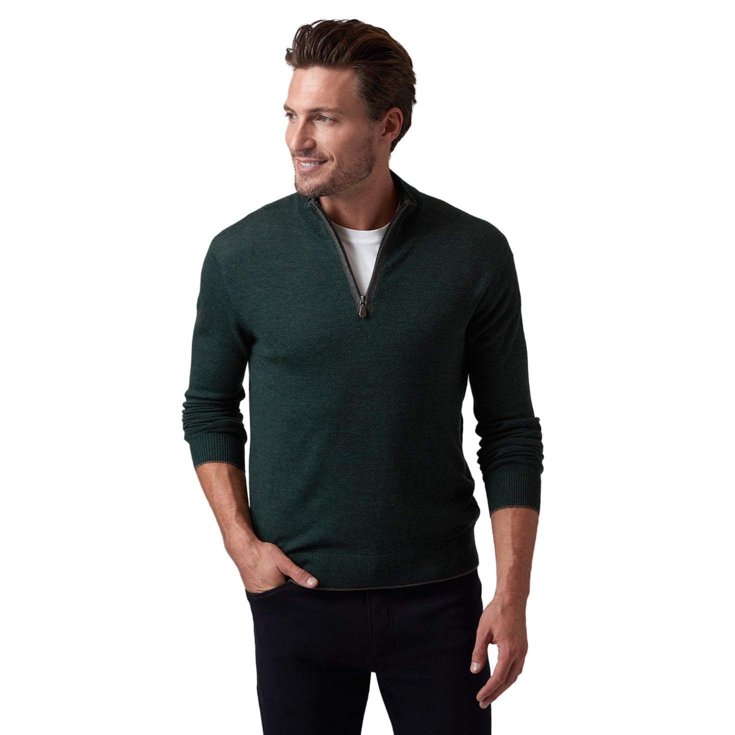Raffi Palmer Quarter Zip Mock Neck Merino Wool Sweater