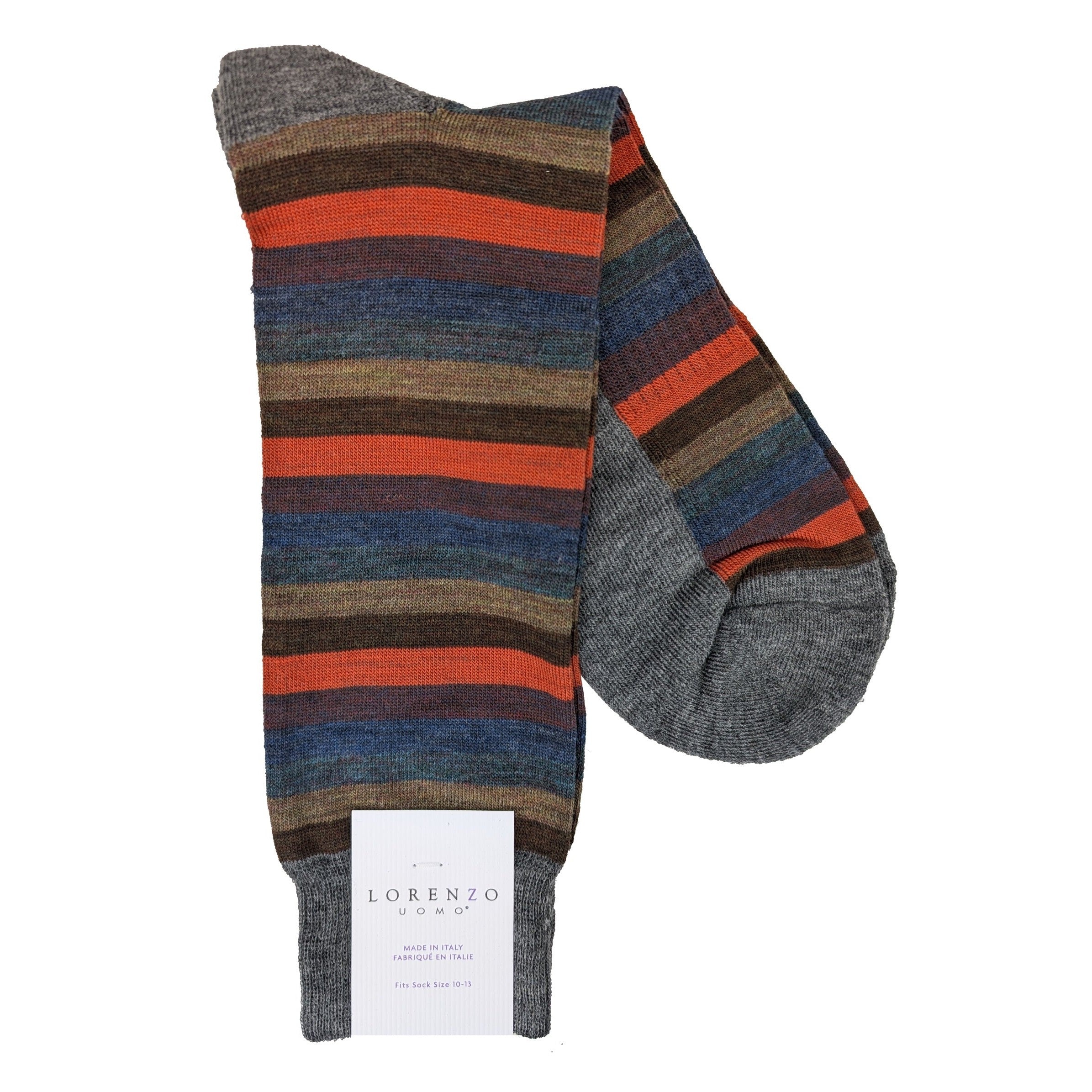 Lorenzo Uomo Rugby Stripe Cushioned Sole Merino Wool Blend Socks