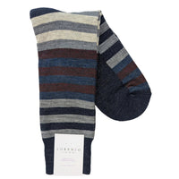Lorenzo Uomo Rugby Stripe Cushioned Sole Merino Wool Blend Socks