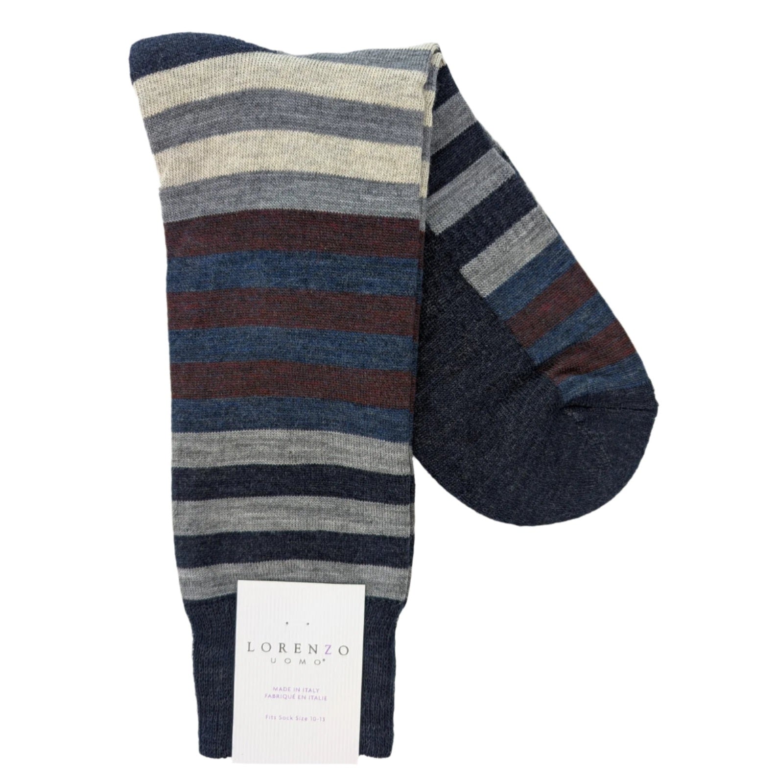 Lorenzo Uomo Rugby Stripe Cushioned Sole Merino Wool Blend Socks