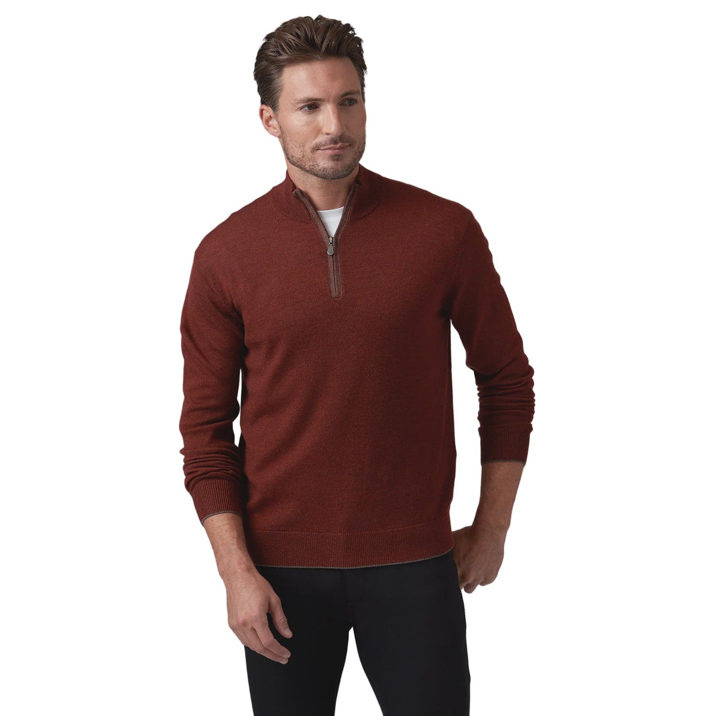 Raffi Palmer Quarter Zip Mock Neck Merino Wool Sweater