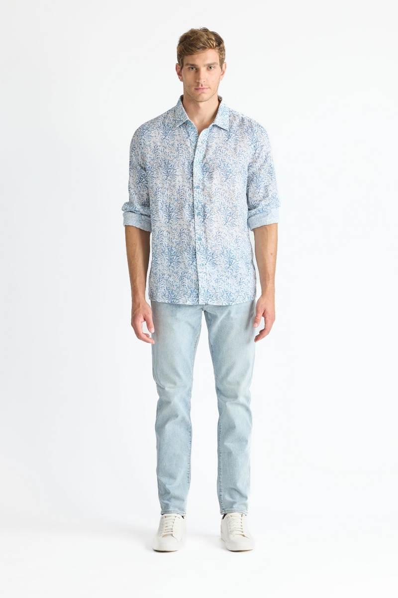 Raffi Glenn Floral Print Pure Linen LS Shirt