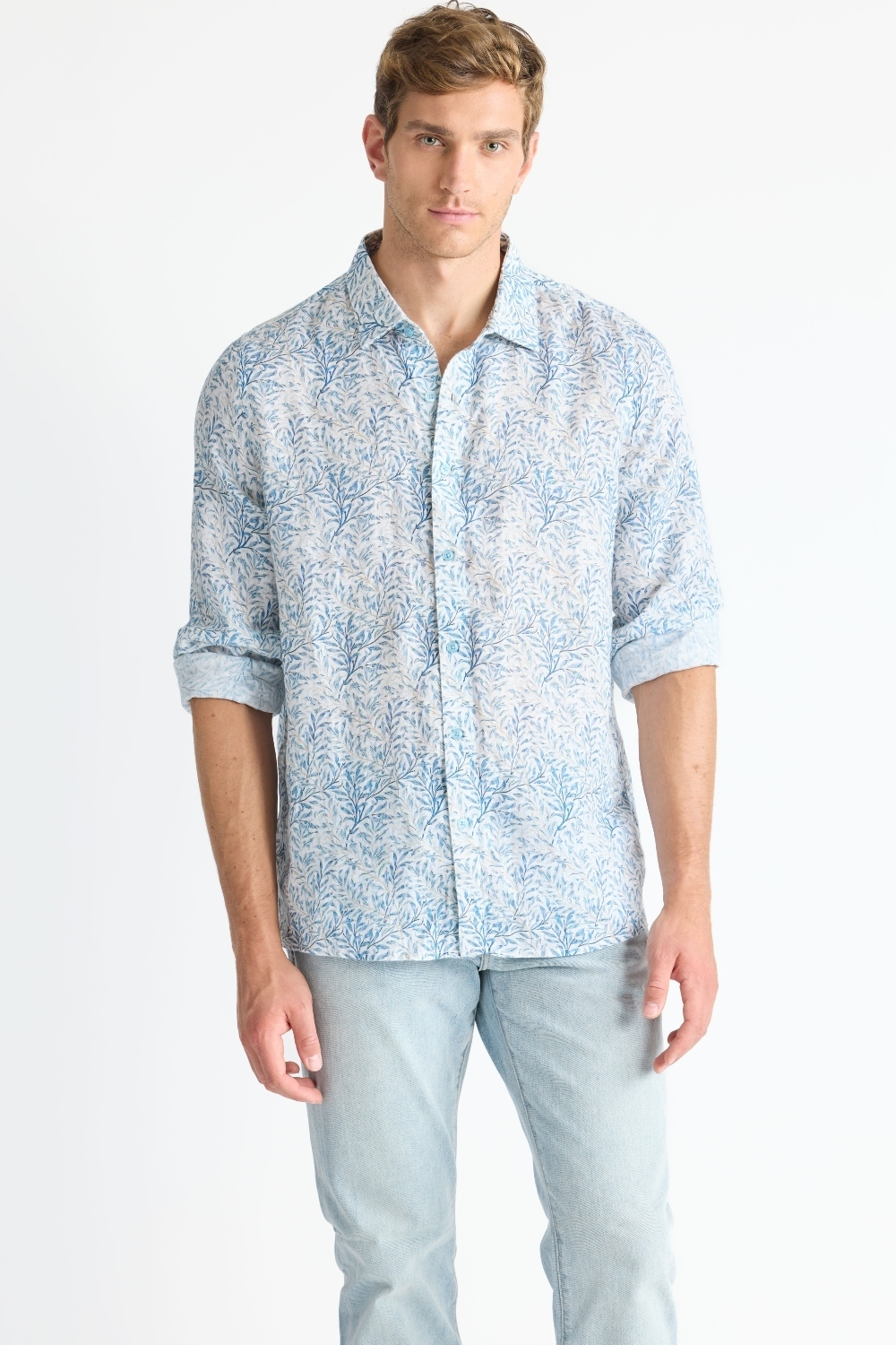 Raffi Glenn Floral Print Pure Linen LS Shirt