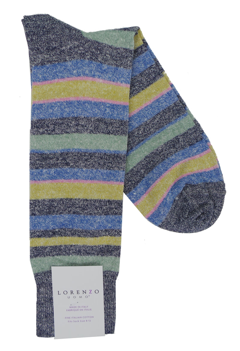 Lorenzo Uomo Multi Stripe Linen Cotton Blend Socks