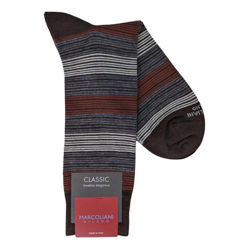 Marcoliani 4806 Extrafine Merino Scala Stripe Dress Socks - 8-11 / Brown Mix Marcoliani 4806 Extrafine Merino Scala Stripe Dress Socks - 8-11 / Brown Mix