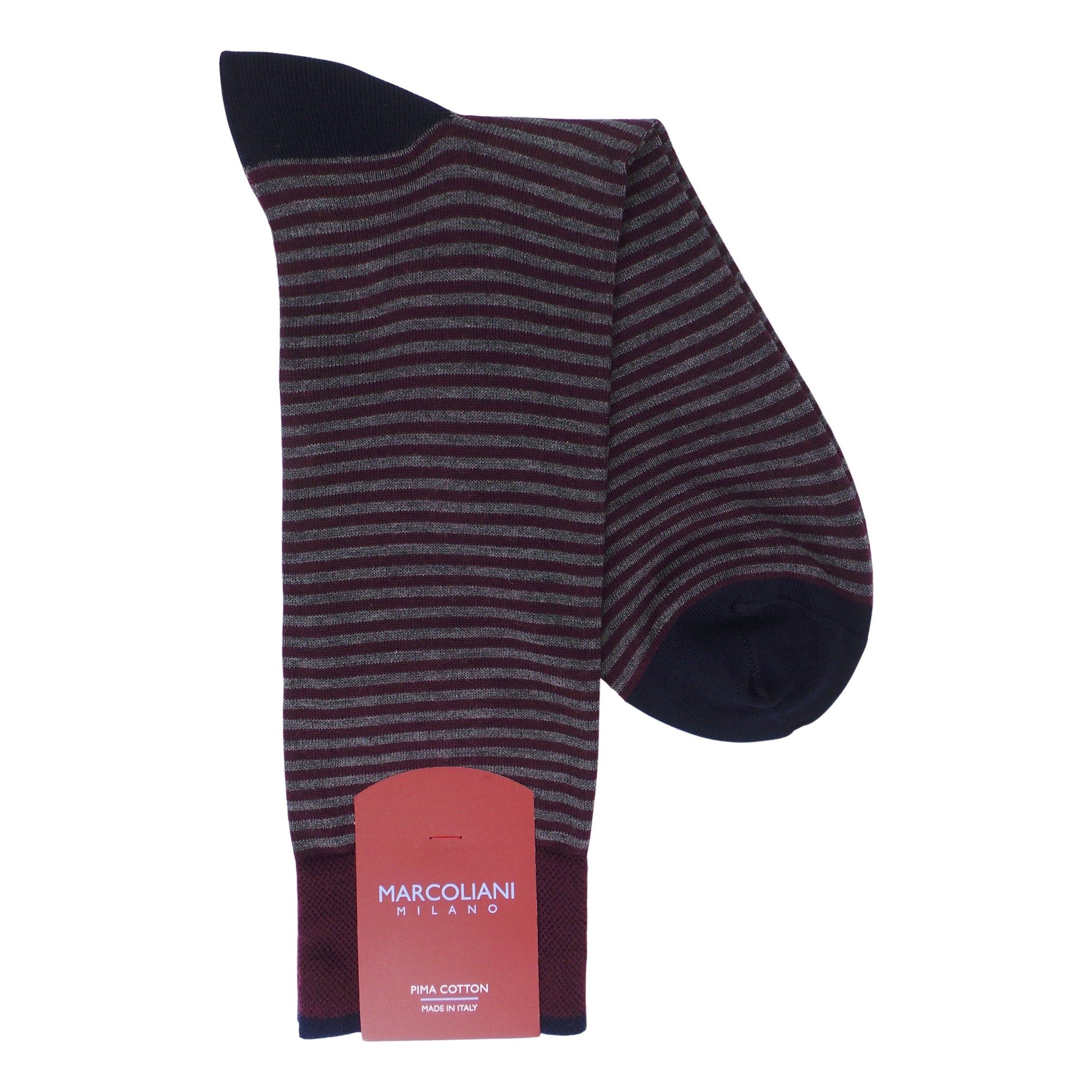 Men's Barolo Red Stripe Palio Pima Cotton Mid-Calf Sock