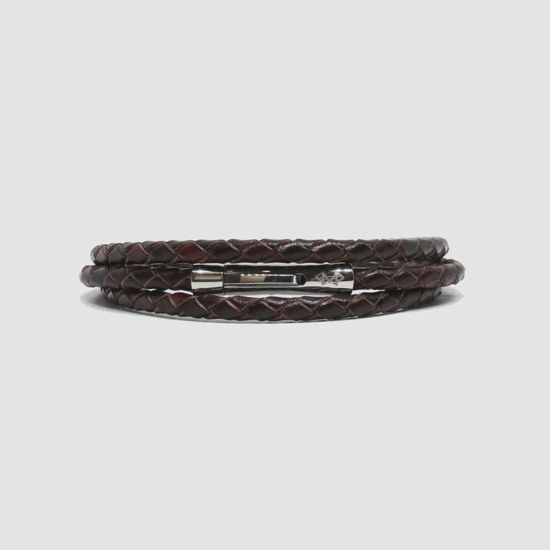 Kenton Michael Triple Wrap Braided Leather Click Clasp Bracelet