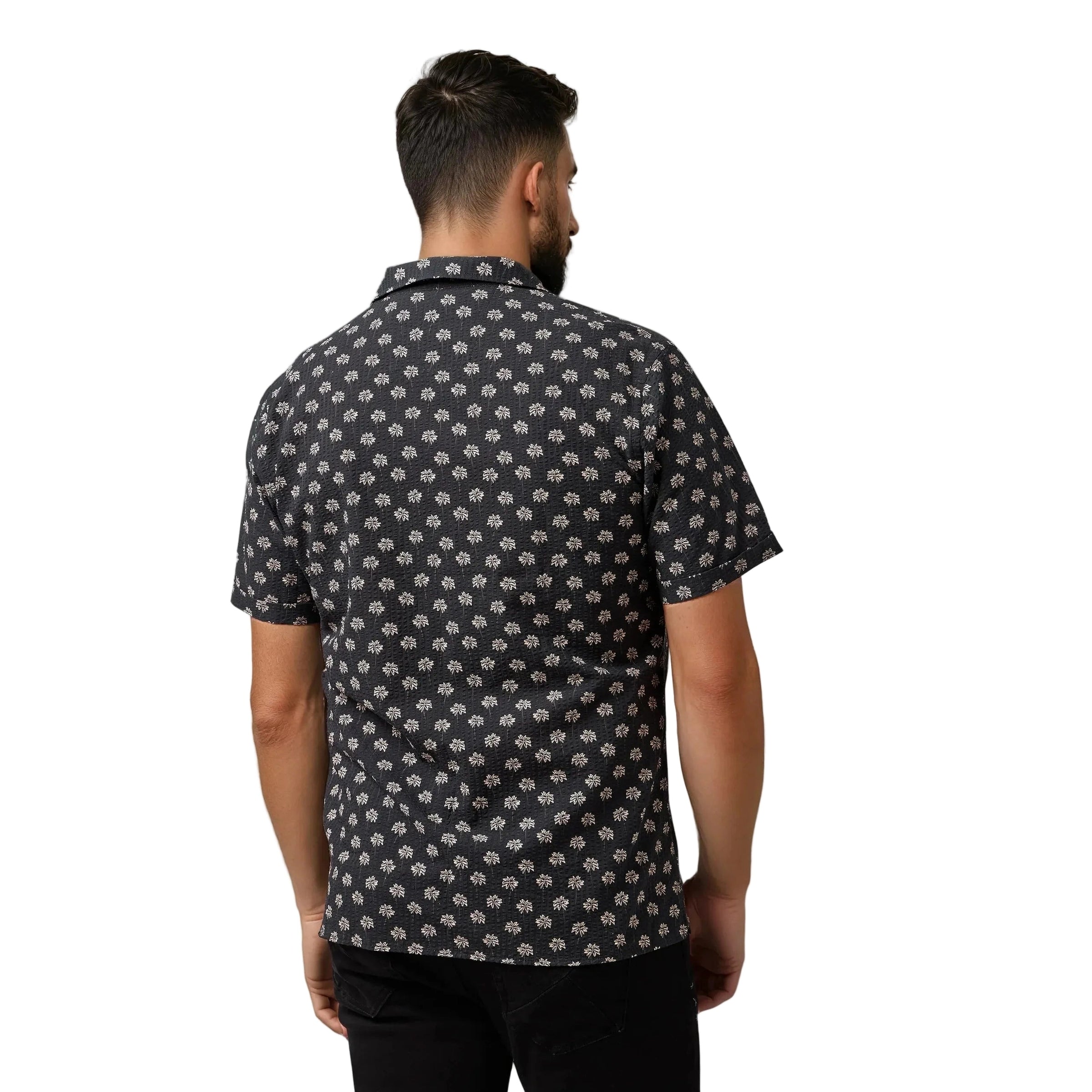 Stone Rose Seersucker Palm Print Resort Shirt