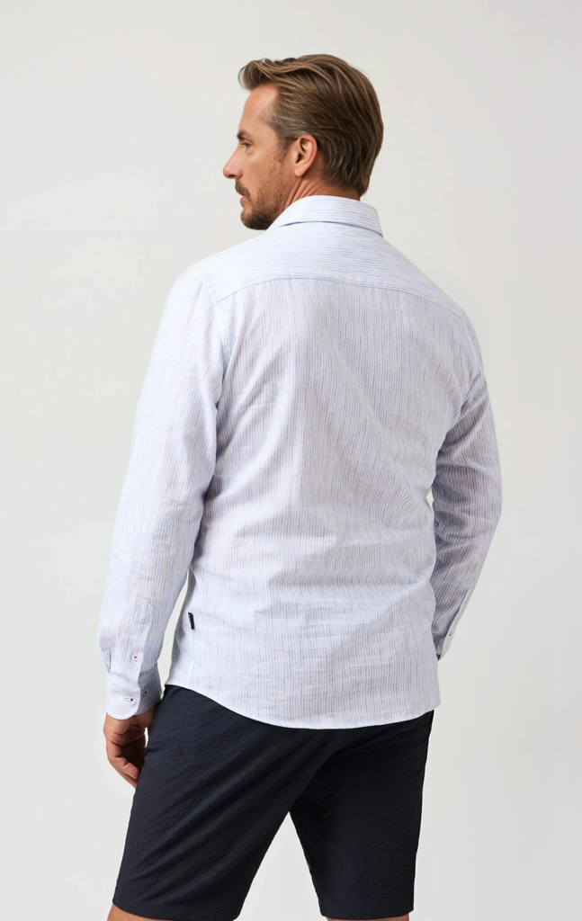Stone Rose Seabreeze Subtle Stripe Cotton Linen Blend Shirt