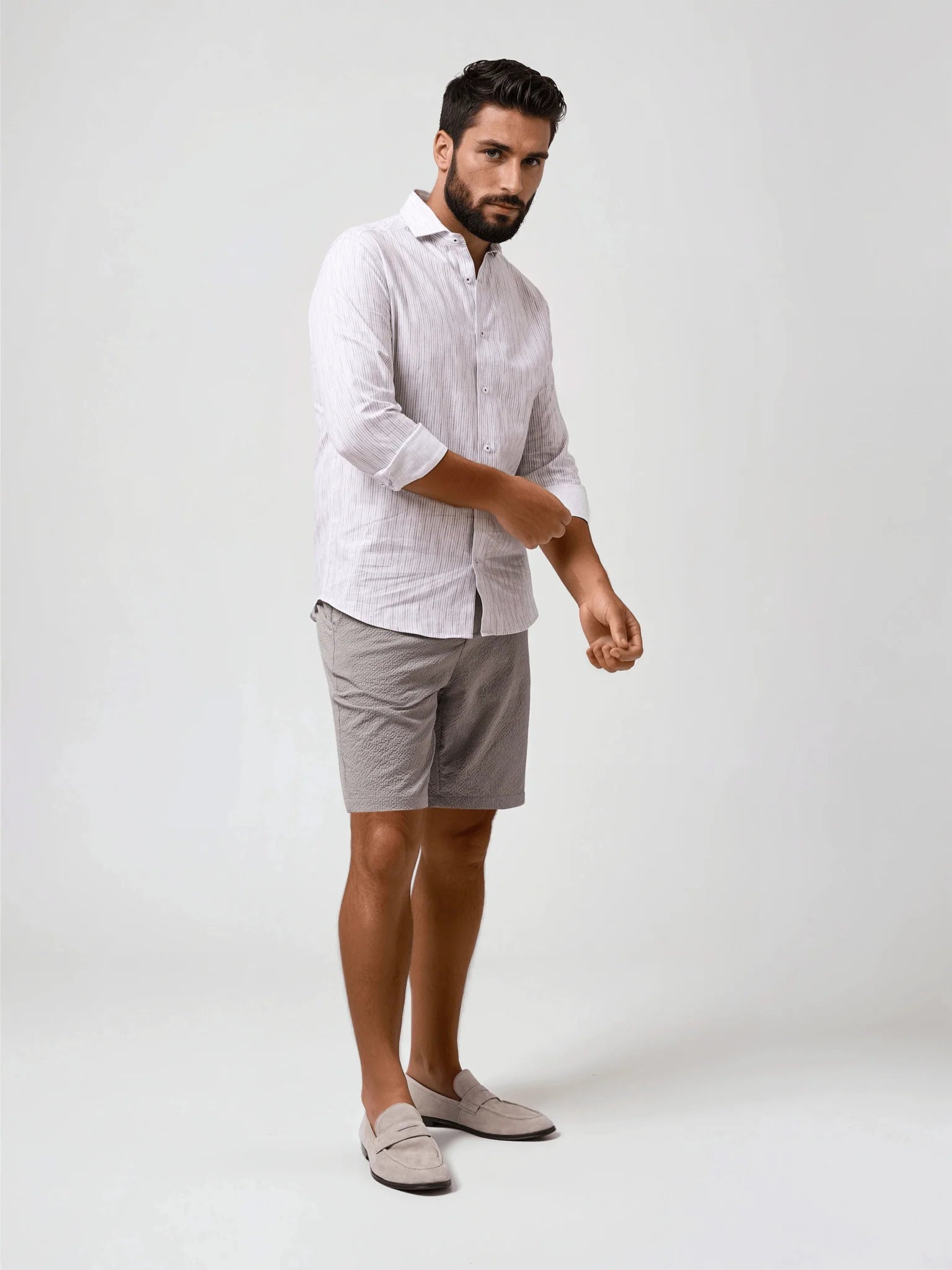 Stone Rose Seabreeze Subtle Stripe Cotton Linen Blend Shirt