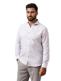 Stone Rose Seabreeze Subtle Stripe Cotton Linen Blend Shirt