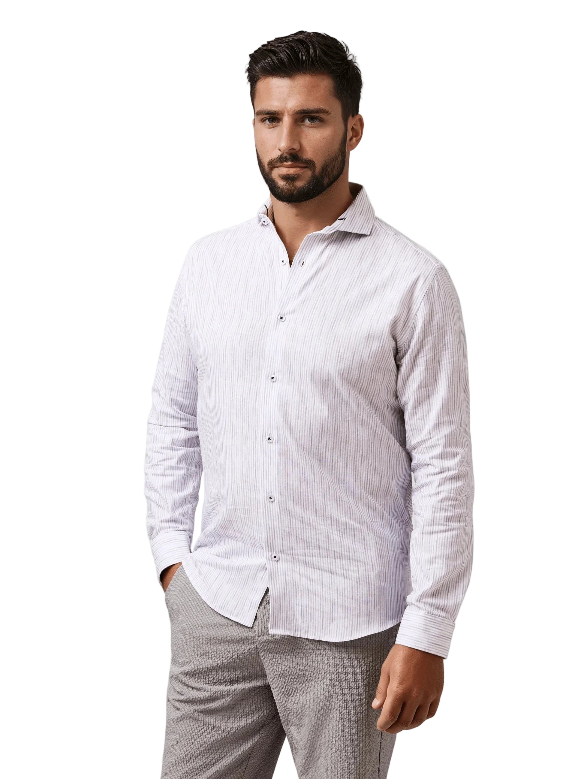 Stone Rose Seabreeze Subtle Stripe Cotton Linen Blend Shirt