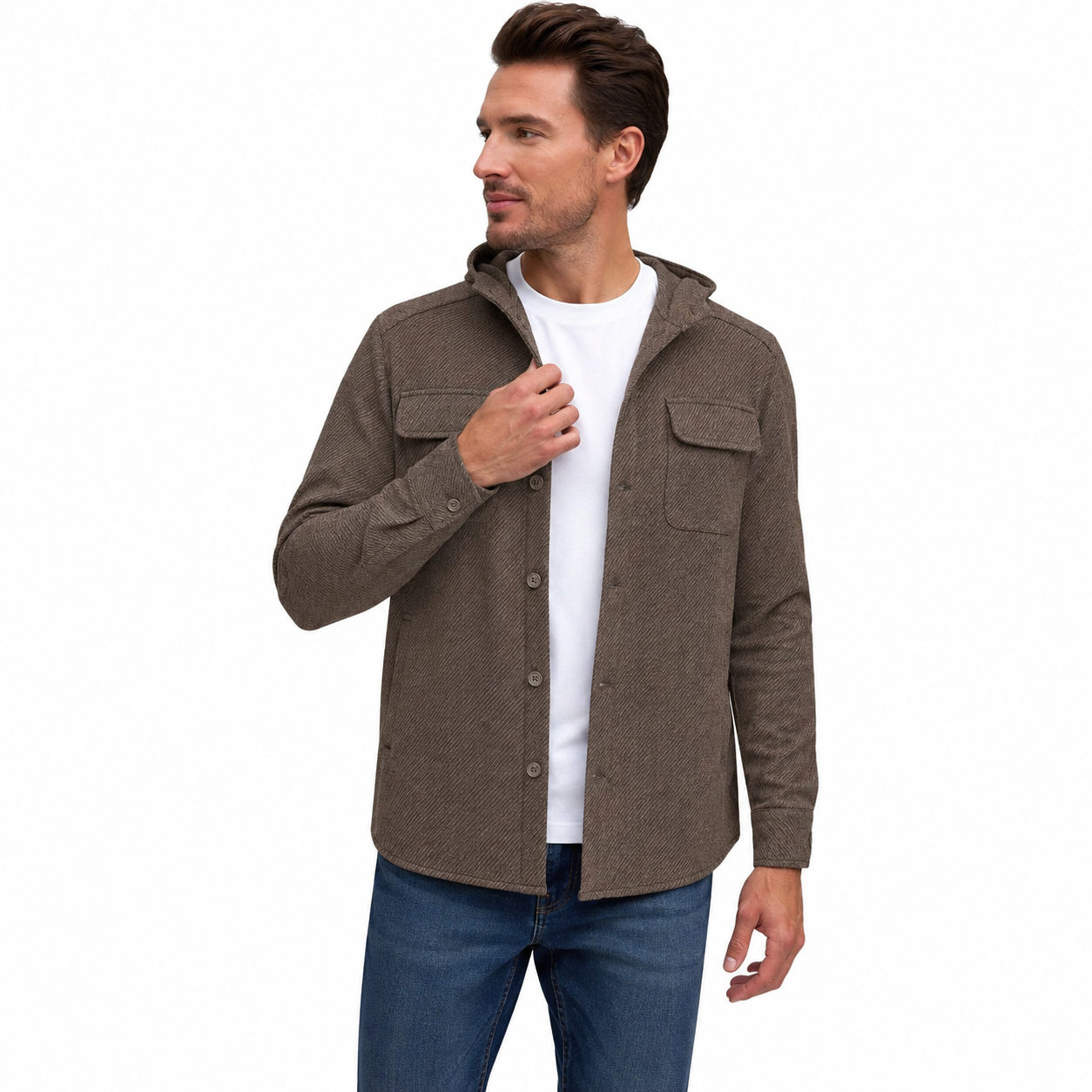 Raffi Hooded Button Down Shirt Jacket