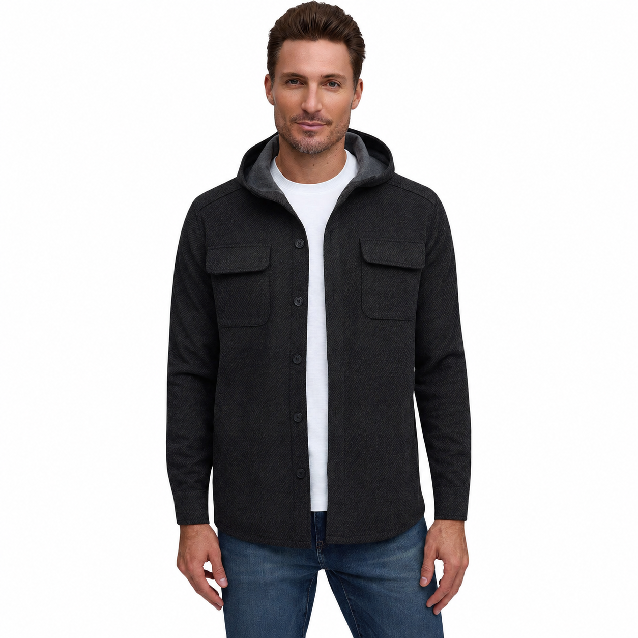 Raffi Hooded Button Down Shirt Jacket