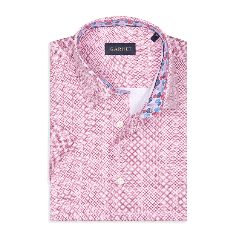 Garnet Geo Diamond Print Cotton SS Shirt