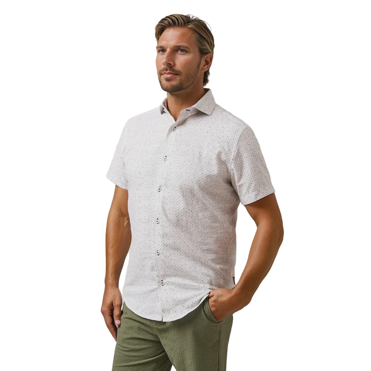 Stone Rose Geo Print Pattern Cotton Linen Shirt