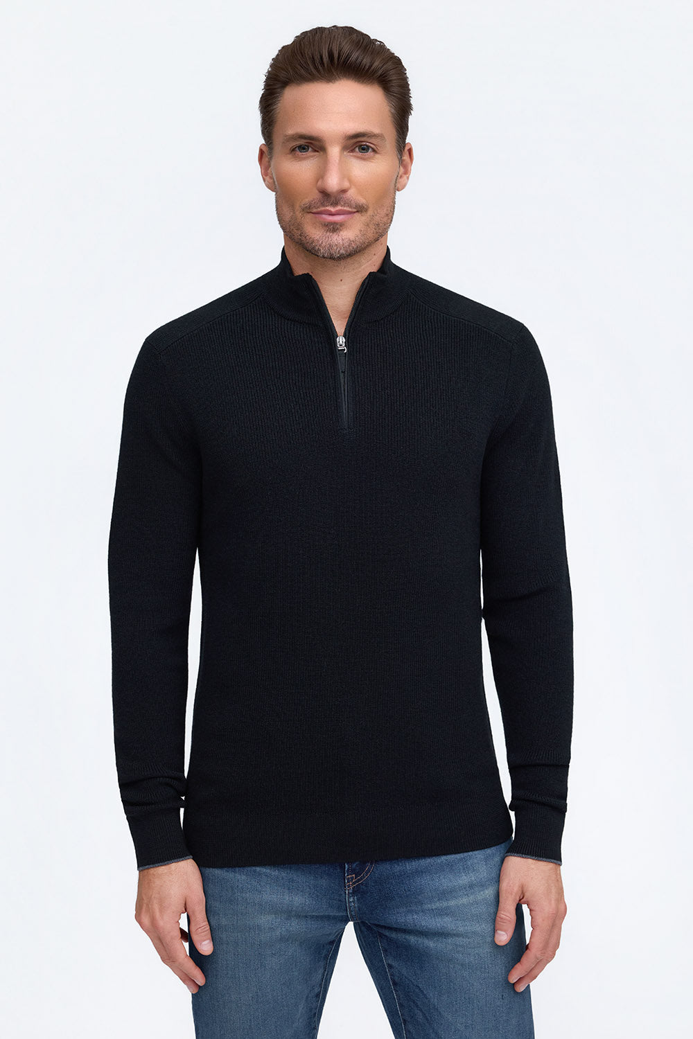 Raffi Marlowe English Rib Merino Quarter Zip Sweater
