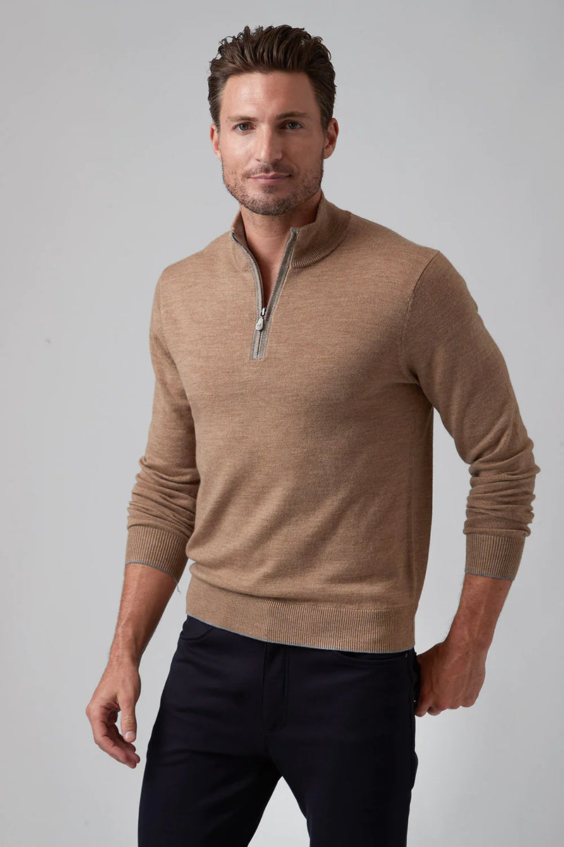 Raffi Quarter Zip Mock Neck Merino Wool Sweater