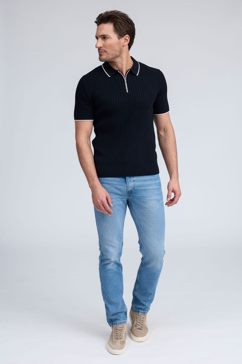 Raffi Mario Jersey Rib Knit Quarter Zip Polo – Seattle Thread Company