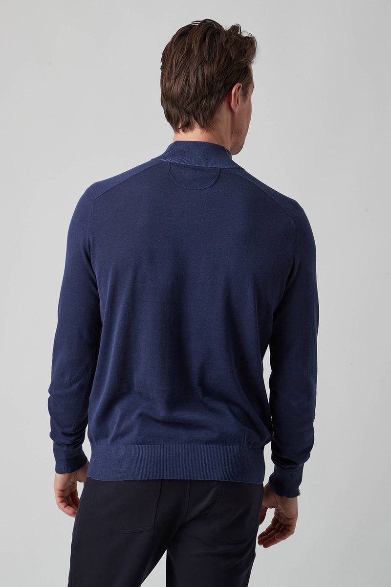 Raffi Cotton Silk Linen Quarter Zip Mock Lightweight Sweater