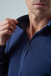 Raffi Cotton Silk Linen Quarter Zip Mock Lightweight Sweater