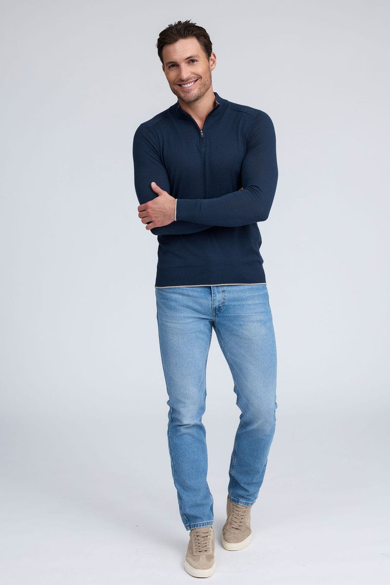Raffi Dario Quarter Zip Mock Neck Modal Cotton Knit