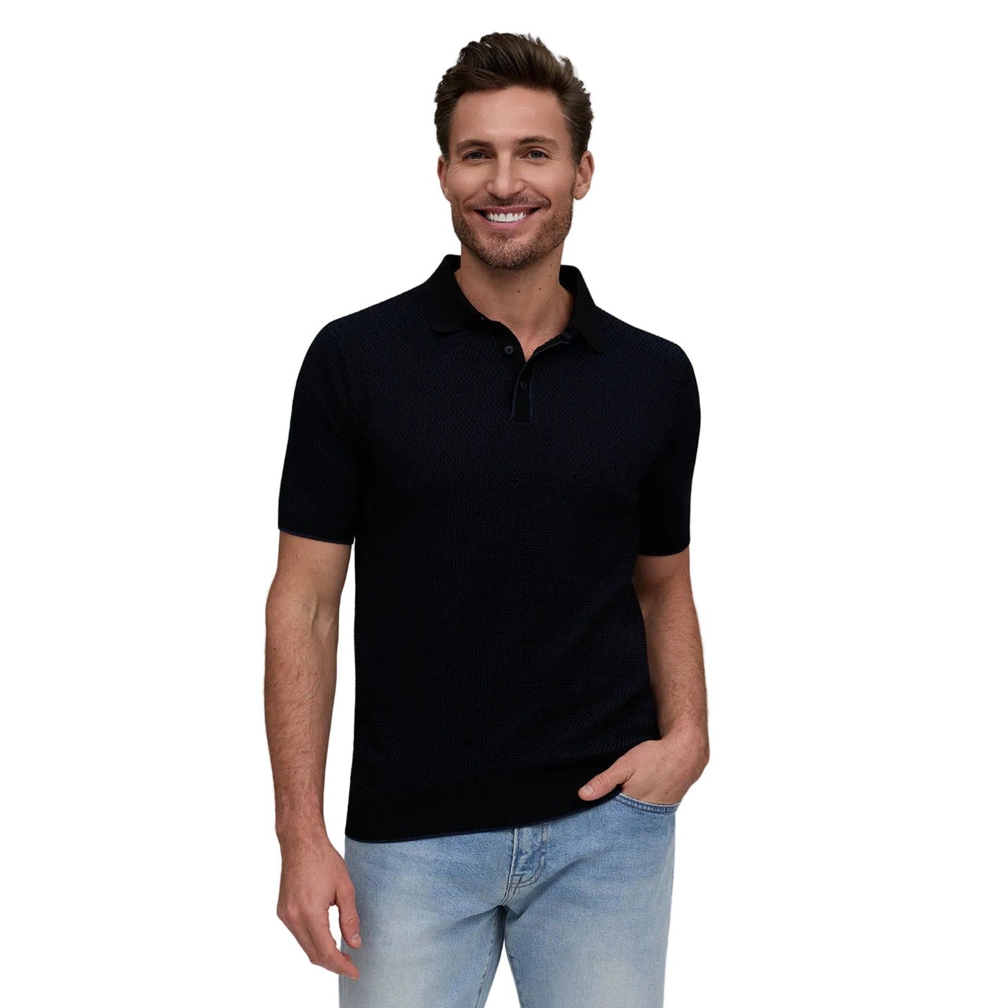 Raffi Horizon Honeycomb Knit Button Polo