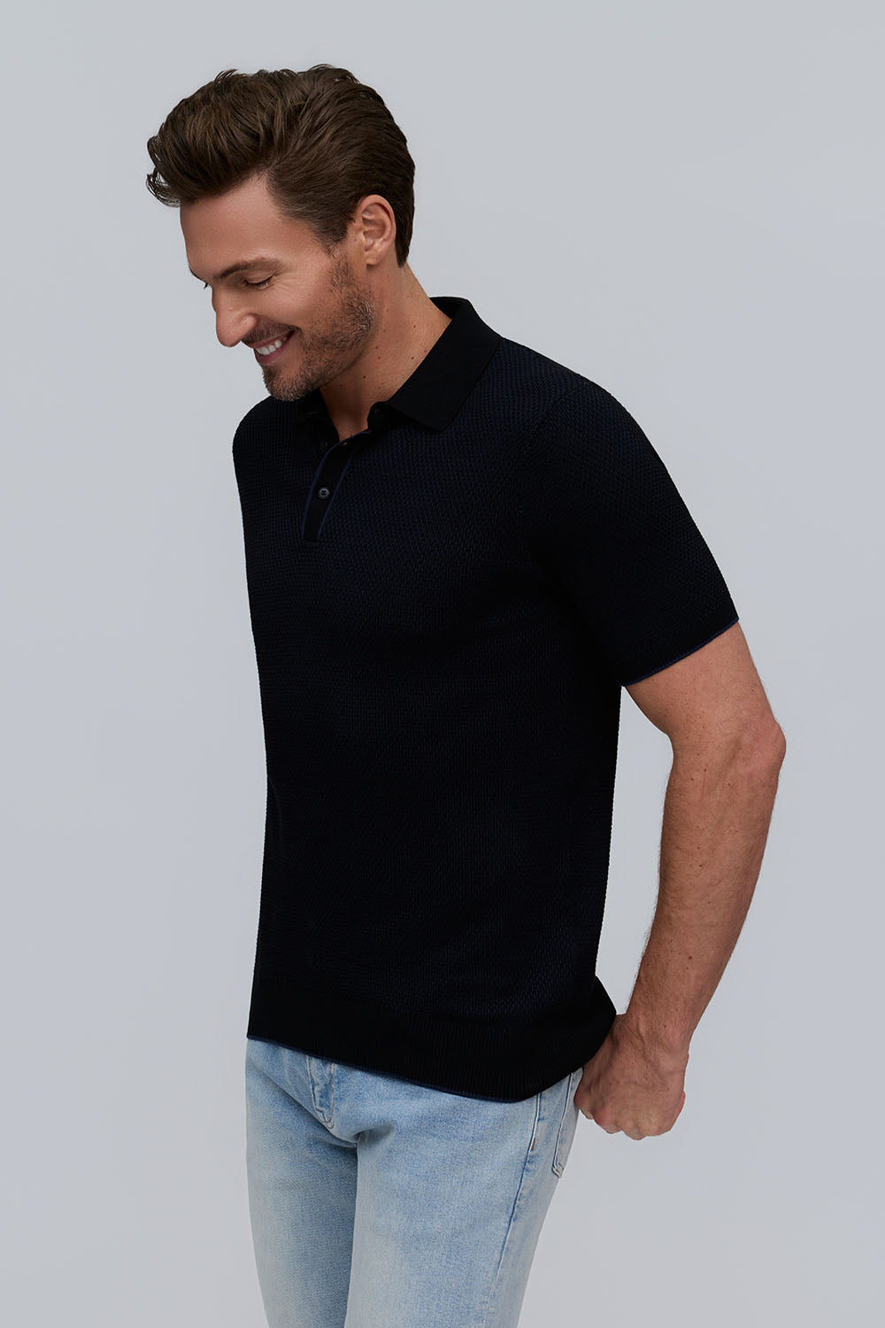 Raffi Horizon Honeycomb Knit Button Polo