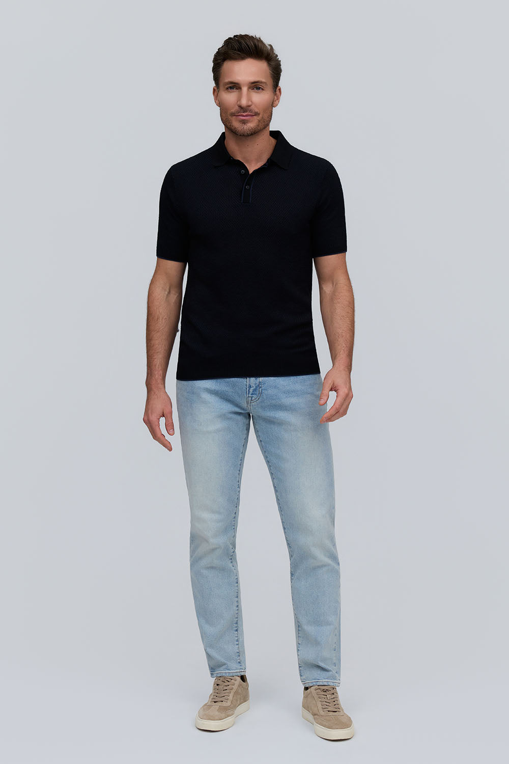 Raffi Horizon Honeycomb Knit Button Polo