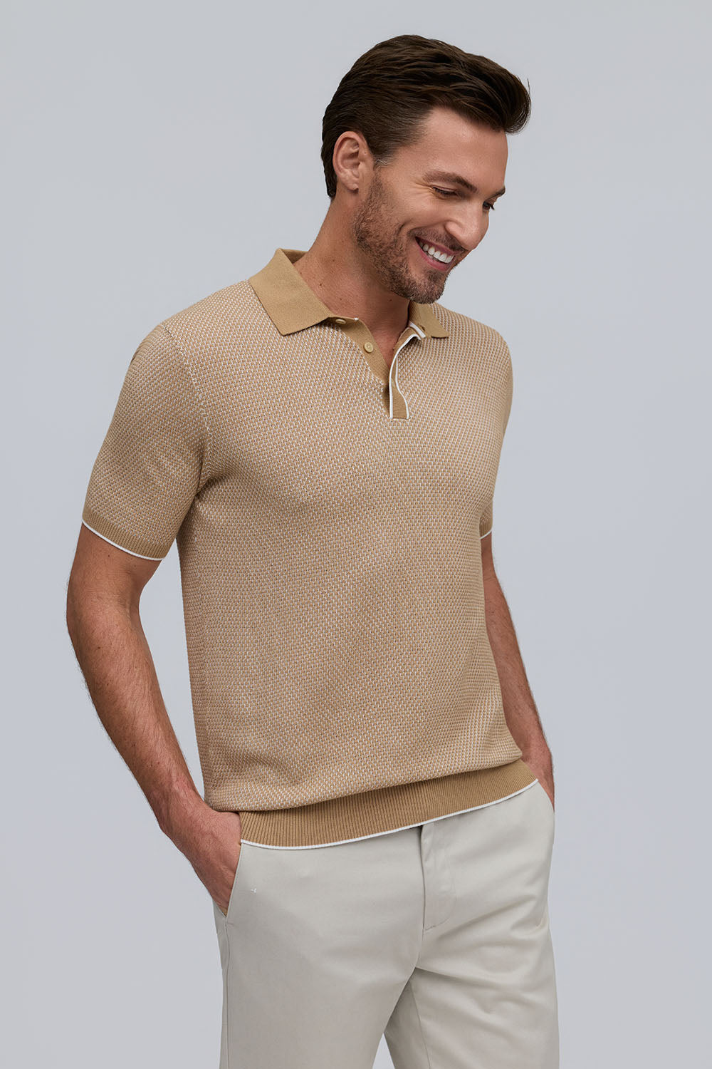 Raffi Horizon Honeycomb Knit Button Polo