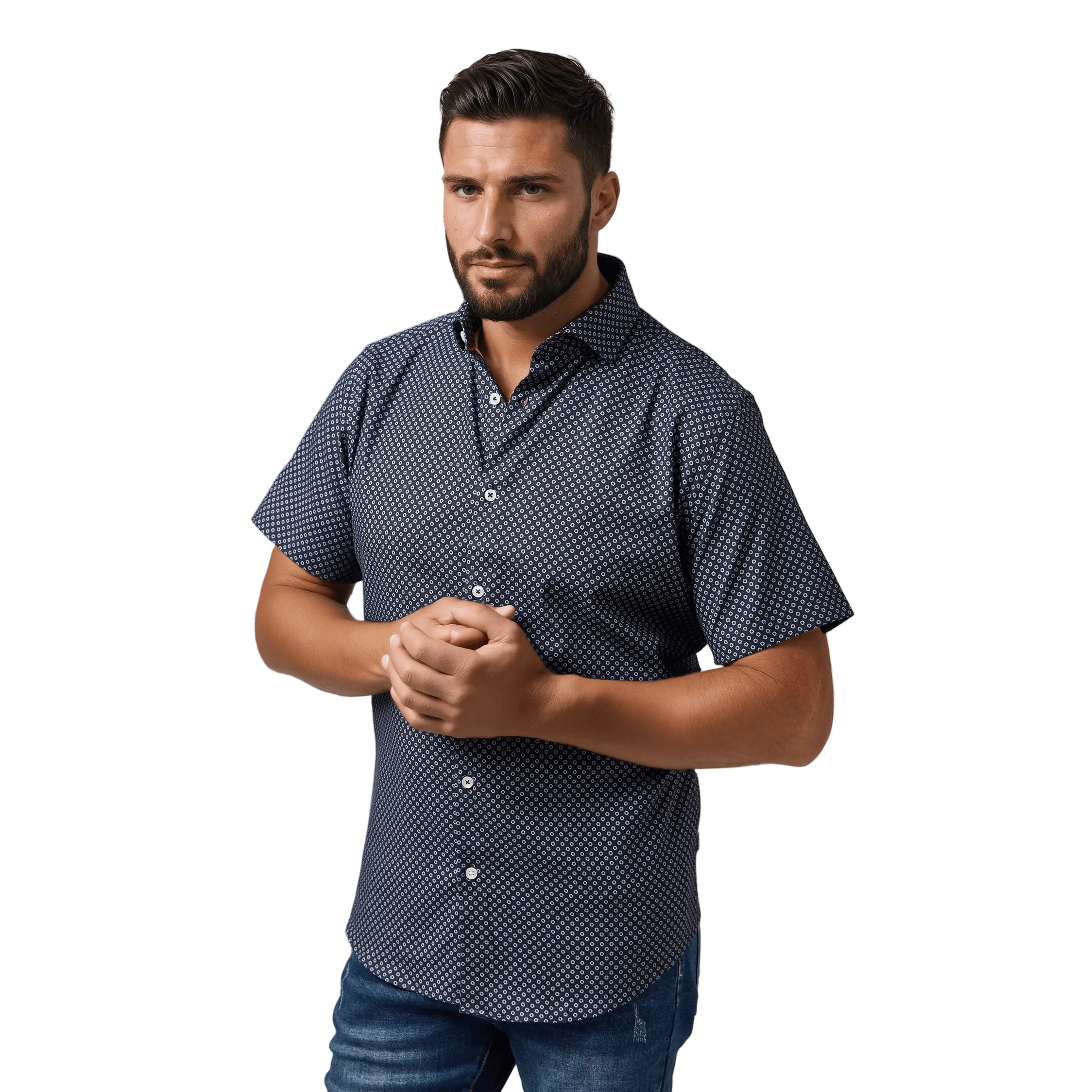 Stone Rose Geo Print Soft Cotton Tencel SS Shirt