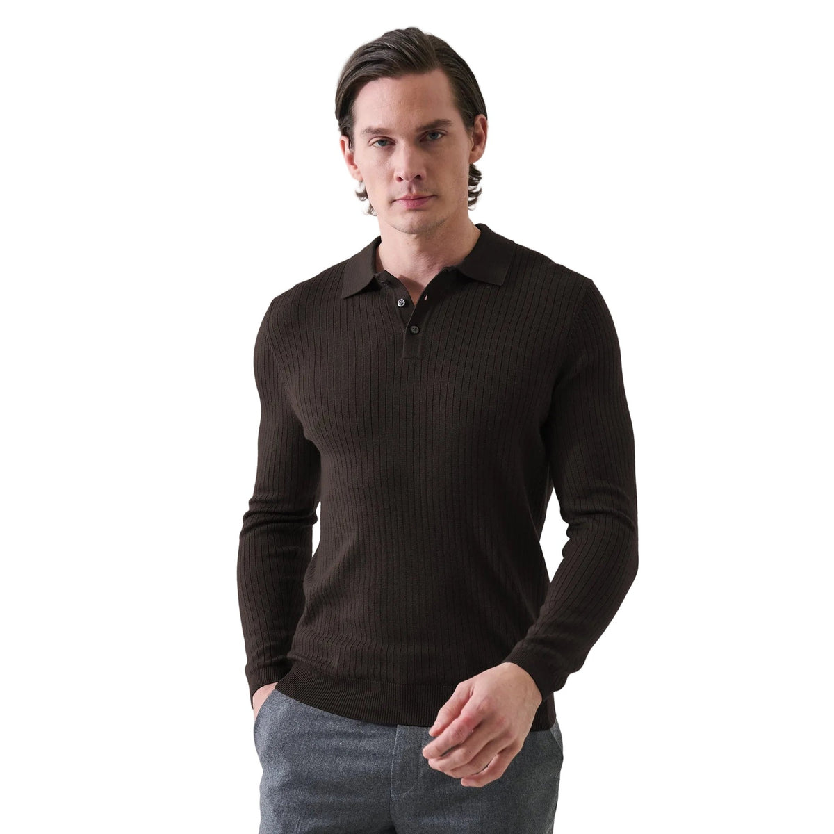 Patrick Assaraf Drop Needle Merino LS Polo