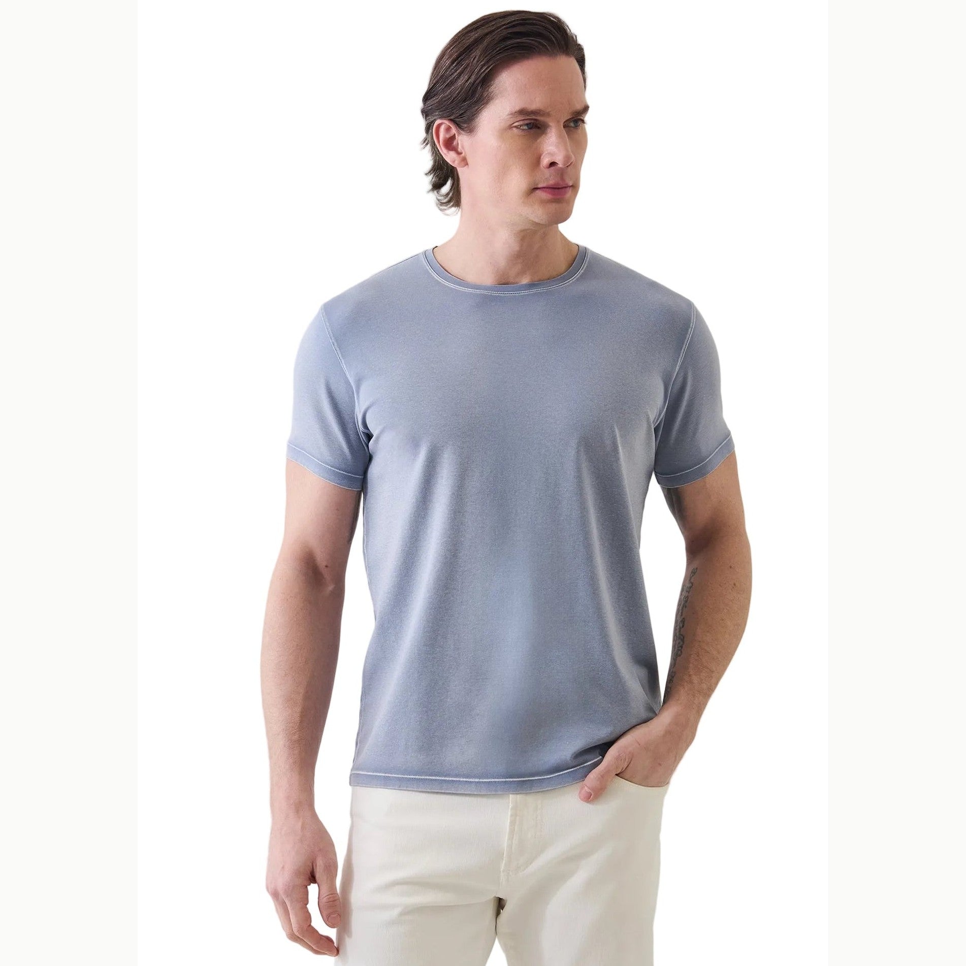 Patrick Assaraf Pima Cotton Vintage Wash Crew T-Shirt