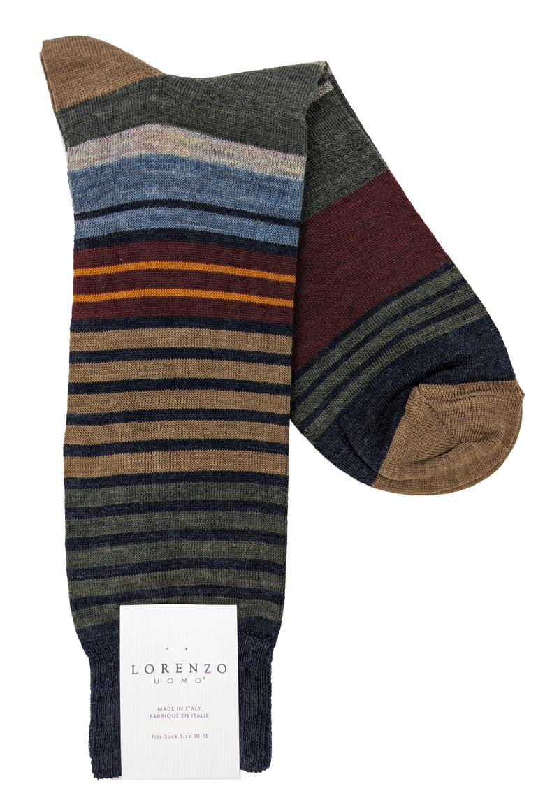 Lorenzo Uomo Multiple Stripe Merino Wool Blend Socks