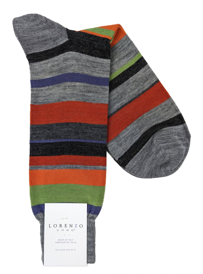 Lorenzo Uomo Thin Multi Stripe Merino Wool Blend Socks