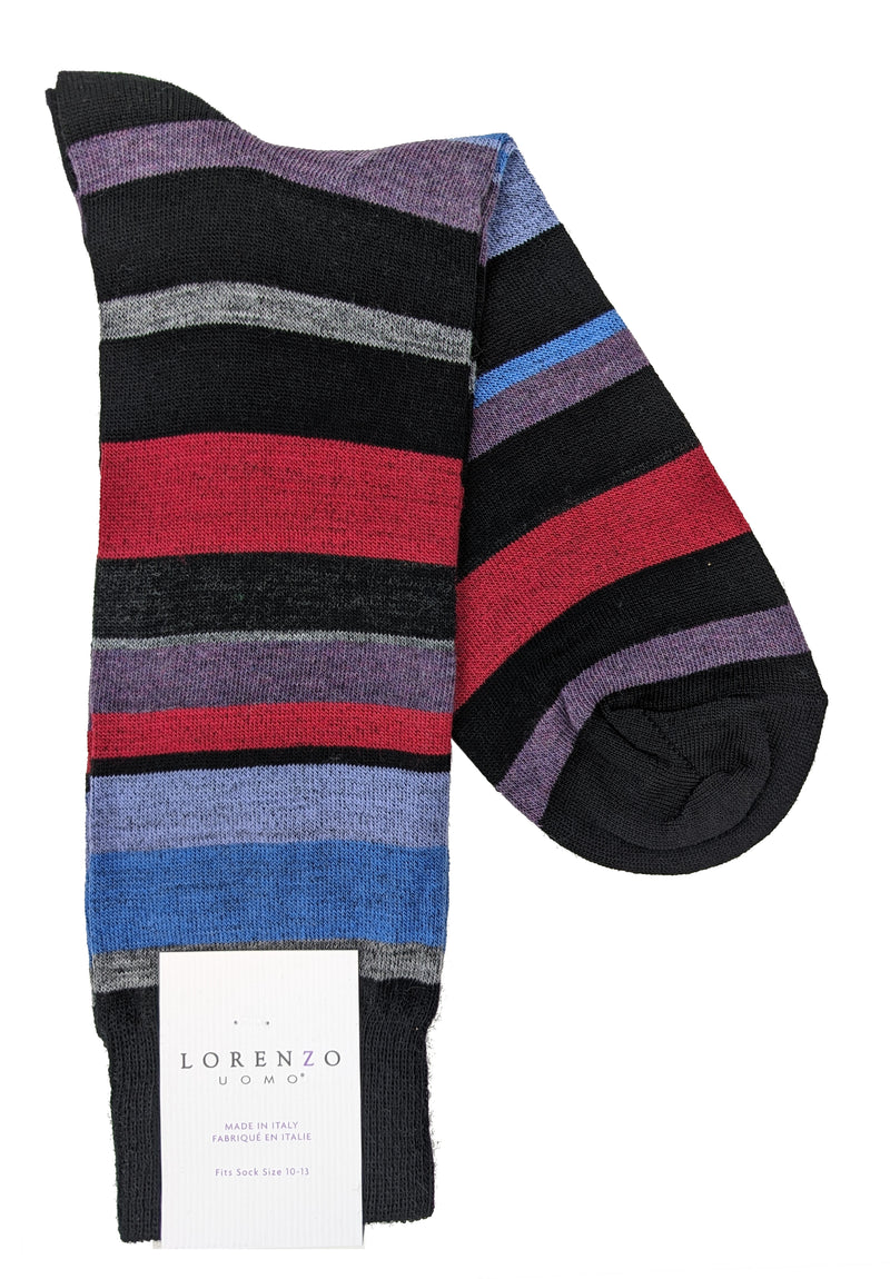 Lorenzo Uomo Thin Multi Stripe Merino Wool Blend Socks