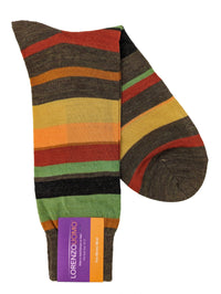 Lorenzo Uomo Thin Multi Stripe Merino Wool Blend Socks