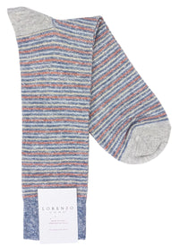 Lorenzo Uomo Thin Multi Stripe Linen Cotton Blend Socks