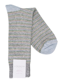 Lorenzo Uomo Thin Multi Stripe Linen Cotton Blend Socks