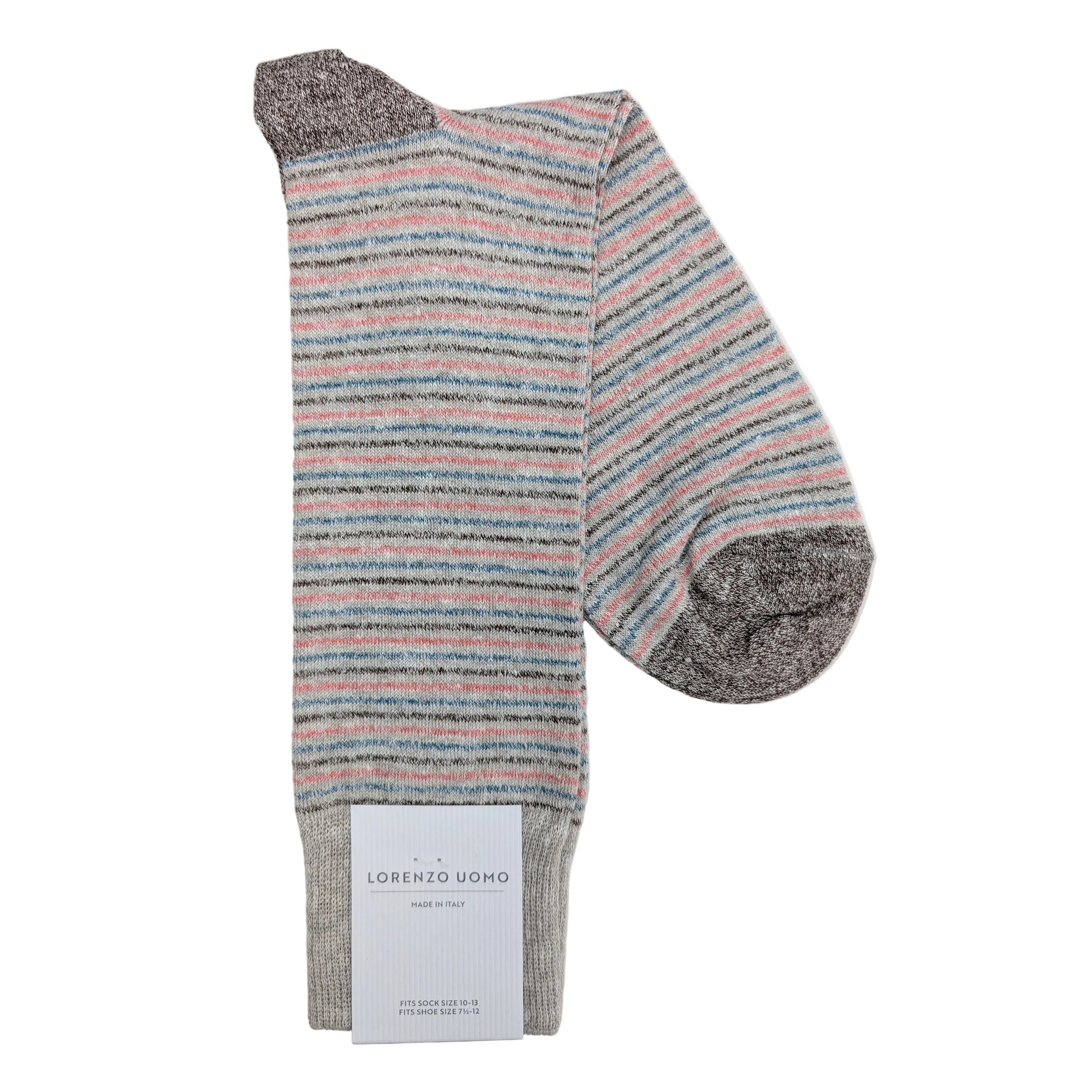 Lorenzo Uomo Thin Multi Stripe Linen Cotton Blend Socks