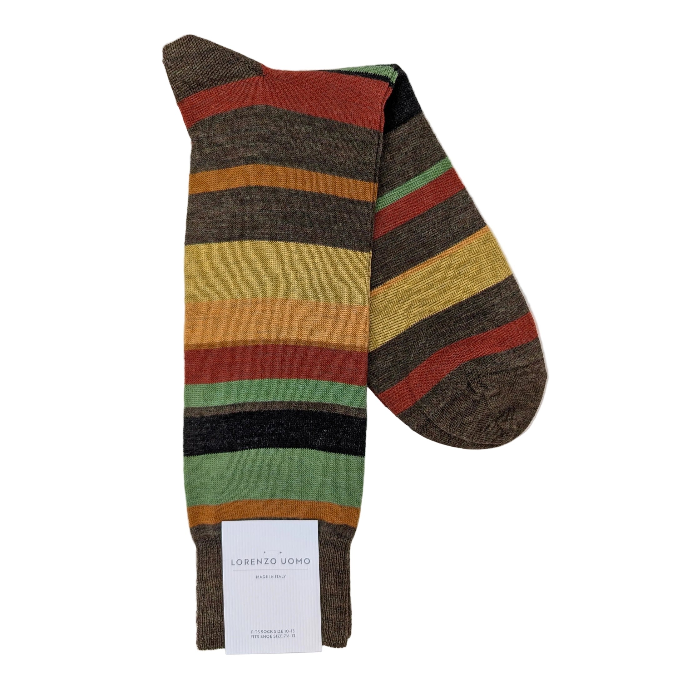 Lorenzo Uomo Thin Multi Stripe Merino Wool Blend Socks