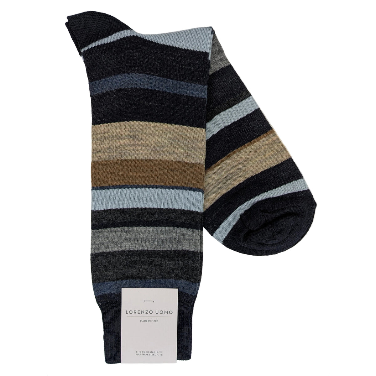 Lorenzo Uomo Thin Multi Stripe Merino Wool Blend Socks