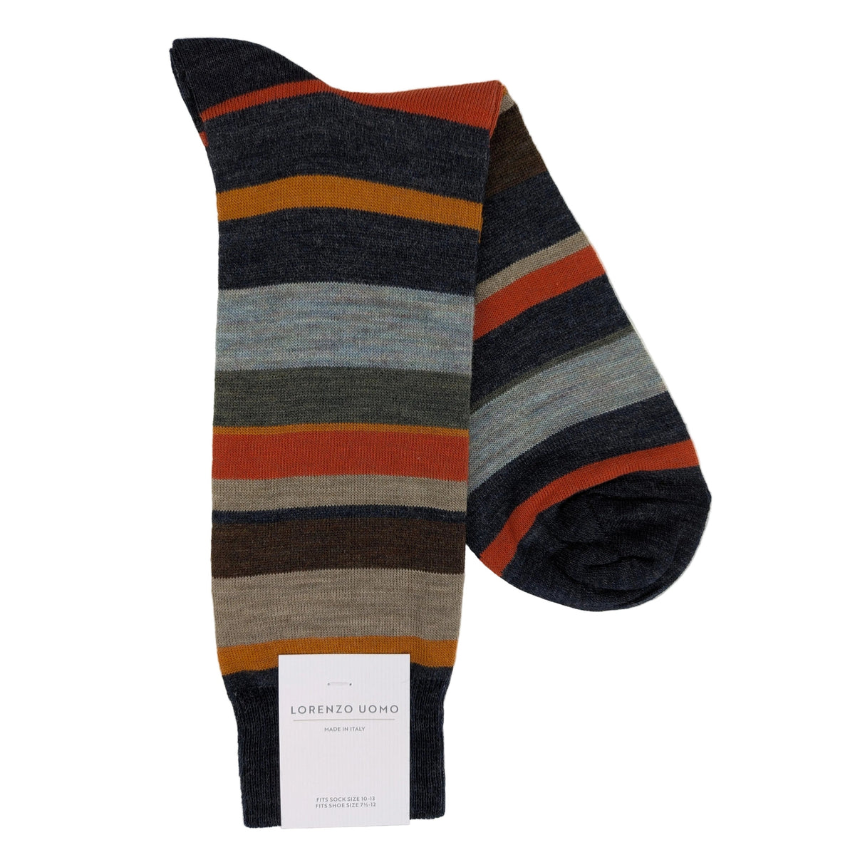 Lorenzo Uomo Thin Multi Stripe Merino Wool Blend Socks