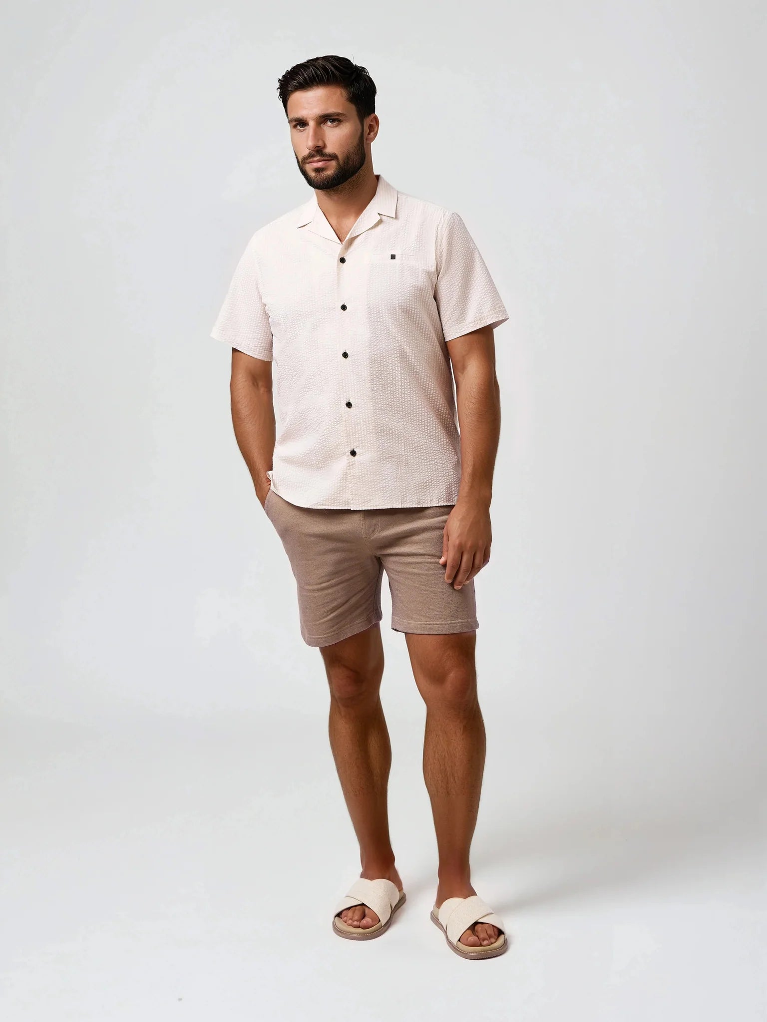 Stone Rose Seersucker Striped Resort SS Shirt