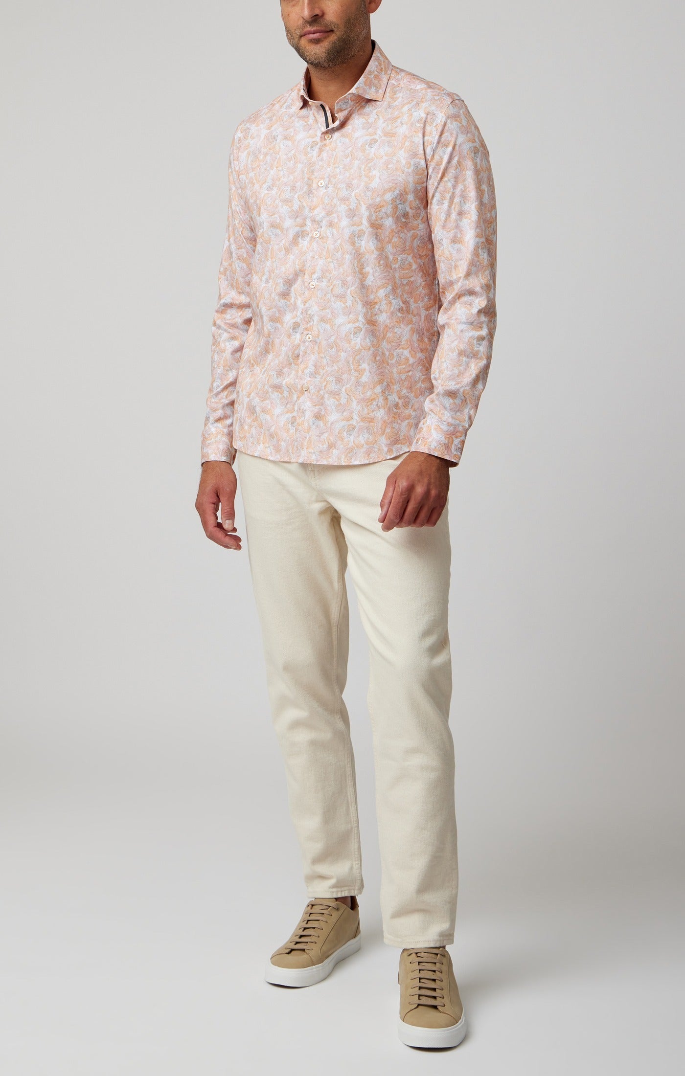 Stone Rose Print Rose Pattern Soft Cotton Tencel Shirt