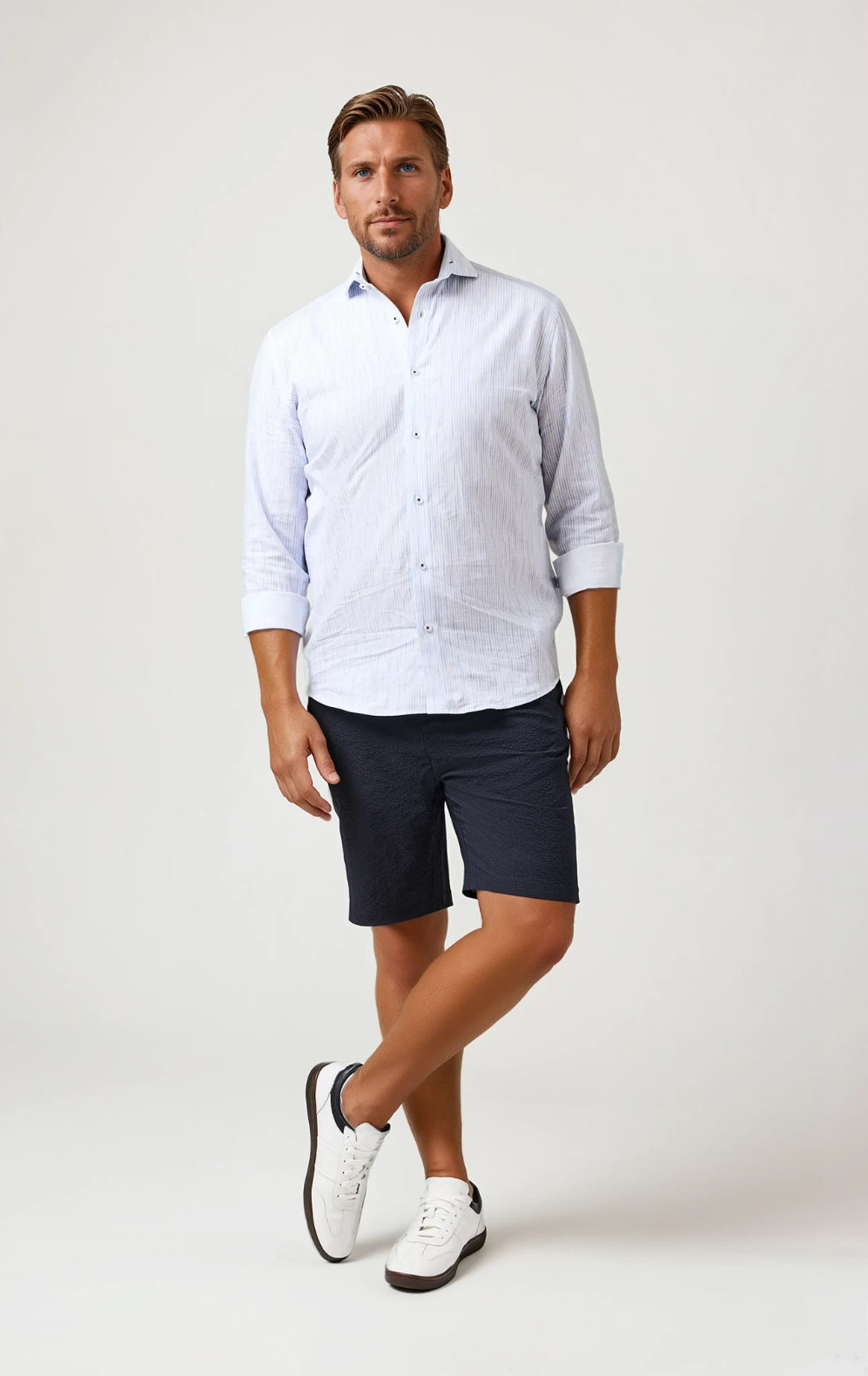 Stone Rose Seabreeze Subtle Stripe Cotton Linen Blend Shirt