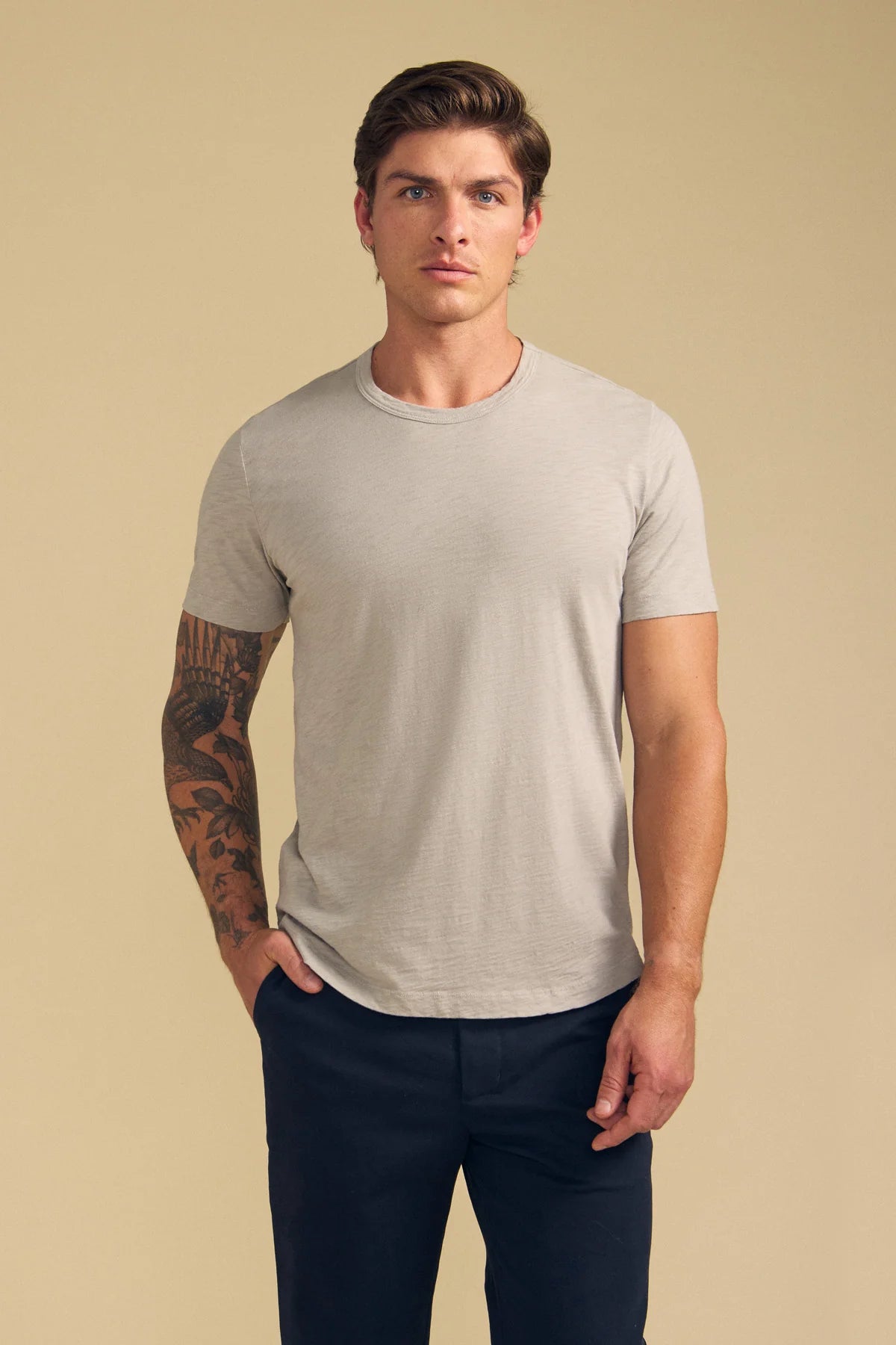 Velvet by Graham & Spencer Amaro Crew Neck Textured Slub Cotton T-Shirt