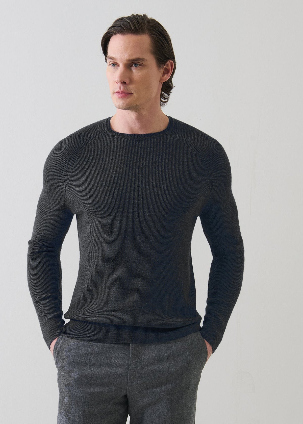 Patrick Assaraf Rib Raglan Merino Crew Sweater