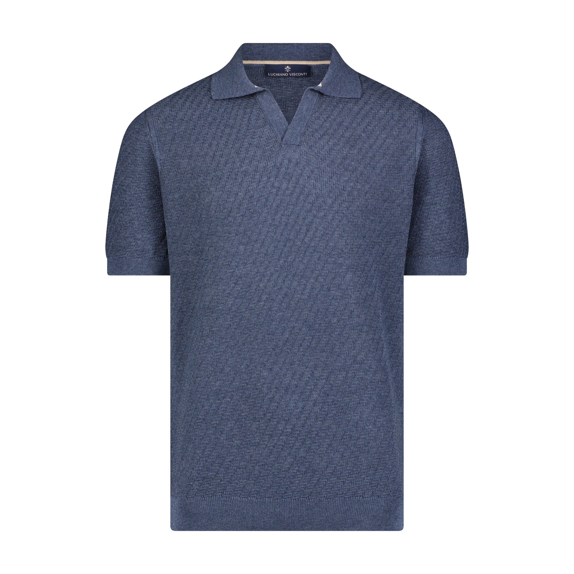 Luciano Visconti Diagonal Herringbone Dobby Johnny Collar Polo